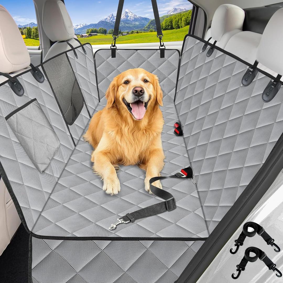 Kytely Dog Car Seat Cover for Back Seat,Waterproof Hammock with Mesh Window, Anti-Scratch Nonslip Car Seat Protector for Dogs, 600D Heavy Duty Dog Seat Cover for Cars Trucks and Suvs Gray