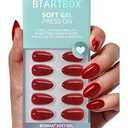 BTArtbox Press On Nails Almond - Pastel Red Short Press On Nails with Glue for Women, Opaque Soft Gel Glue On Nails in 16 Sizes - 32 Stick On Nails Kit, Power Suit