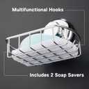 HASKO 2-Pack Suction Cup Soap Holder Bar Soap Dish for Shower with Hooks for Bathroom Optional Mounting with Adhesive Tape Includes 2 Soap Savers Polished Stainless Steel SS304