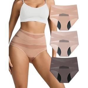 Kvitko Women Period Underwear High Waisted Tummy Control Panties with Cross-Front Design Breathable Briefs Full Coverage XL