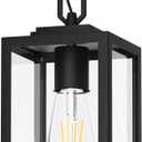 Modern Outdoor Pendant Light, 1-Light Outdoor Hanging Lantern Light, Matte Black Aluminum with Clear Glass, Exterior Pendant Lighting Fixture for Porch, Yard, Gazebo