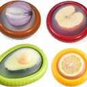 4 Pcs Reusable Avocado Onion Lemon Tomatoes Saver Keeper, Silicone Fruit and Vegetable Anti-Oxidation Storage Box Refrigerator, Fruit Veggie Holder Containers for Fridge, Food Huggers Conservation