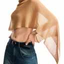MakeMeChic Ponchos for Women Sheer Poncho Sweater Shawl Wraps Coverup White Knitted, S