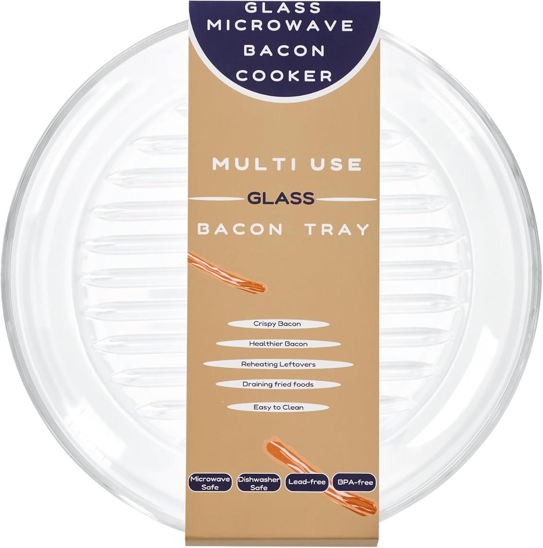Microwave Bacon Cooker, 10inches Glass Microwave Pan for Heating Food and Making Crispy Bacon, Round