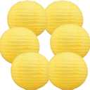 BEISHIDA 12-Inch Yellow Round Paper Lanterns Decorative Hanging Asia Chinese Japanese Paper Lanterns Lamp for Birthday Halloween Wedding Baby Bridal Shower Fall Home Decor Party Decoration（6 Packs）