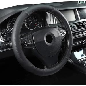 Microfiber Leather 16" Universal Fit Car Steering Wheel Cover, Elastic Nonslip Breathable and Odorless, Black