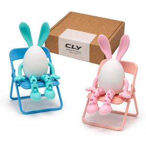 2 Pack Easter Egg Figurines with Rabbit Ears Bunnies Decoration Statue DIY Easter Egg Set with 2 PCS Miniature Chair for Easter Party Gift Spring Tea Birthday Parties Indoor Festivals Table Decor