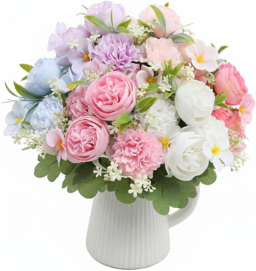 6 Color Rose Peony Artificial Flowers UV Resistant Fake Flowers for Outdoor Garden Decor Wedding Bouquets Home Decoration Porch Patio Table Centerpiece Floral Centerpieces for Tables