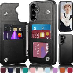 DJDUCK Designed for Samsung Galaxy S24 FE Case Wallet with Card Holder, [Magnetic Clasp Cover] [RFID Blocking Leather Protection] Shockproof Women Men Cases for Samsung S24 FE Black