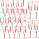 24PCS Plastic Champagne Flutes,7.1Oz Acrylic Pink Wine Glasses Goblets Reusable Drinking Champagne Glasses for Wedding ,Shatterproof and Disposable Cups Plastic Goblets Grand Event Party Supplies
