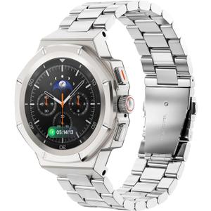 Case with Band for Samsung Galaxy Watch 8 Classic 46mm, Luxury Metal Face Cover with Tactical Stainless Steel Strap Military Protection for Men, Titanium