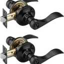 NCL 2 Pack Black Door Handle Interior, Wave Door Lever Door Knob with Lock, Privacy Door Handle for Bath & Bedroom