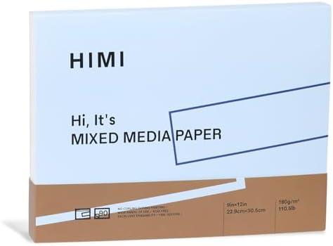 HIMI Mixed Media Sketchbook Paper, 9 x 12 inches, 90 Sheets (110.5lb/ 180gsm) Heavyweight Sketching Paper for Watercolor, Gouache, Marker, Painting, Drawing, Sketching, Wet and Dry Media