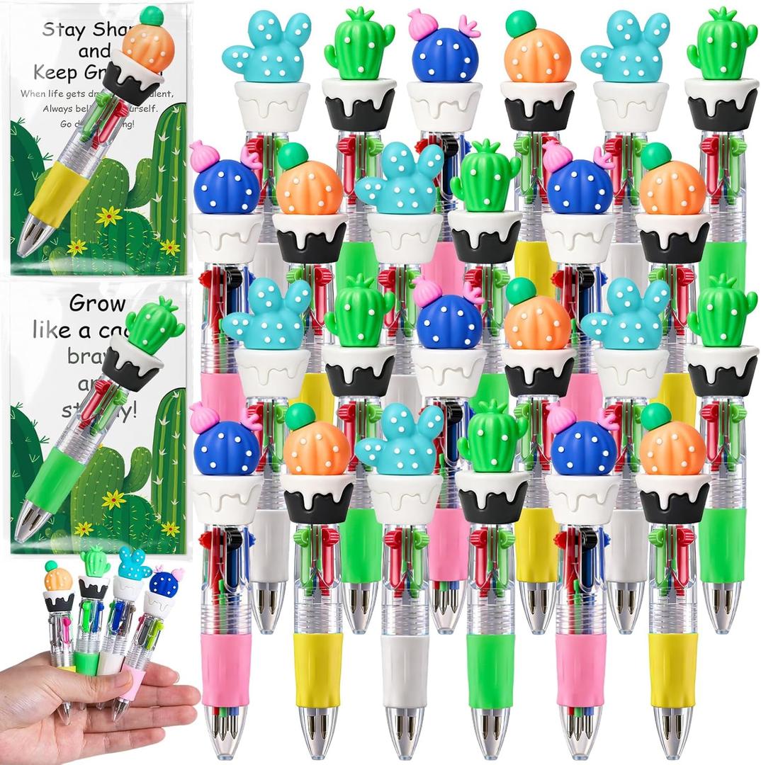 30 Sets End Of Year Cactus Multicolor Ballpoint Pens Gifts with Cards Exchange Gifts Bulk Teacher for Students Classroom Prizes Goodie Bags Stuffers Party Favors