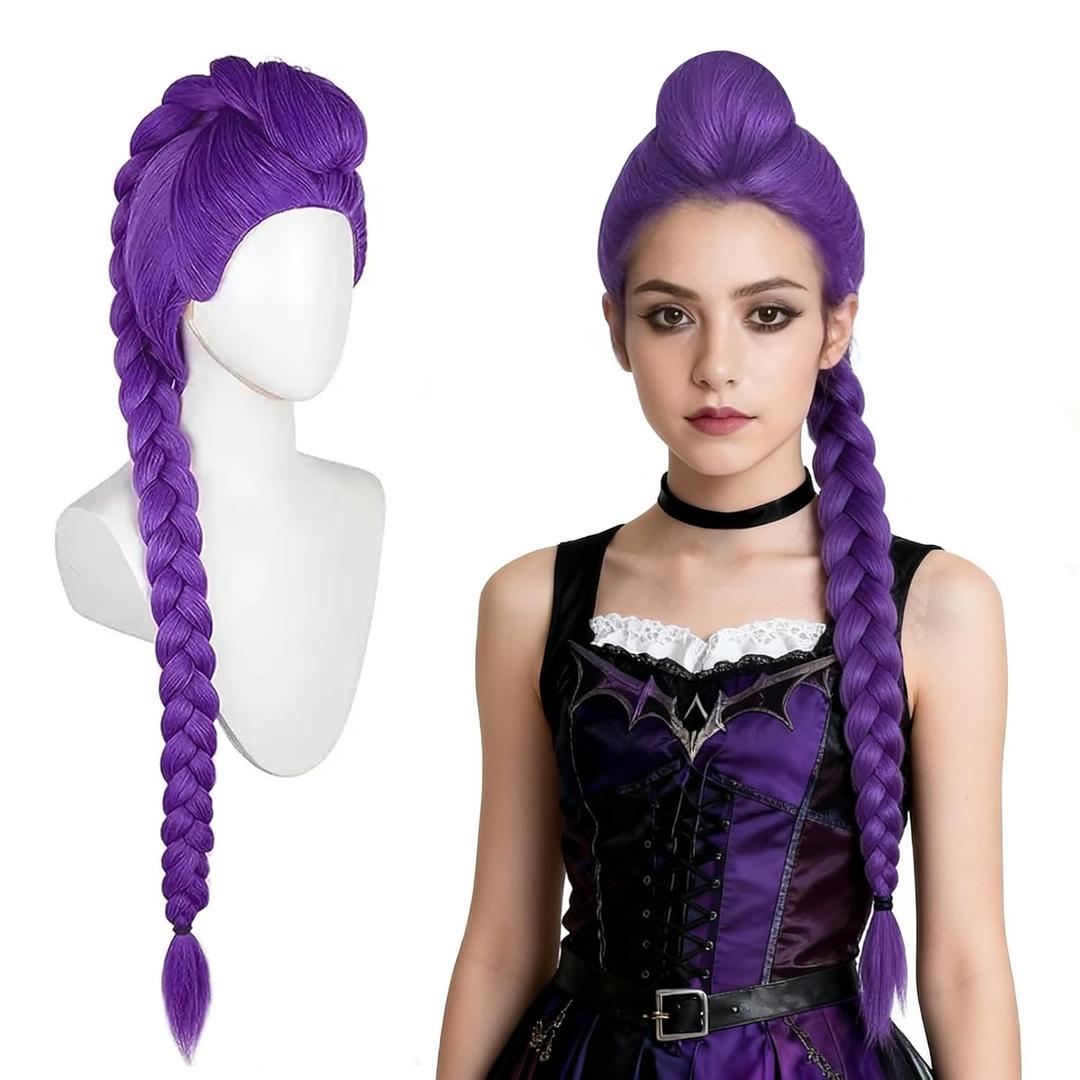 ONLOOKERS 23/35 Inches Long Purple Braided Wig, Girls Anime Cosplay Hair Extensions for Halloween Costume Party (Purple, 35 Inch)
