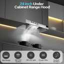 24 inch Range Hood Under Cabinet, Stainless Steel Kitchen Hood 280CFM, Ducted/Ductless Vent Hood with Rocker Button Control, Stove Hood with 2 Speeds Fan, Bright LED Light