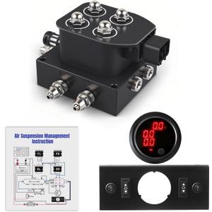12V Air Management Featuring 4-Valve Air Ride Suspension Manifold, Simplify Control Panel and Ship Type Switch and Three-Way Red Display Air Pressure Gauges