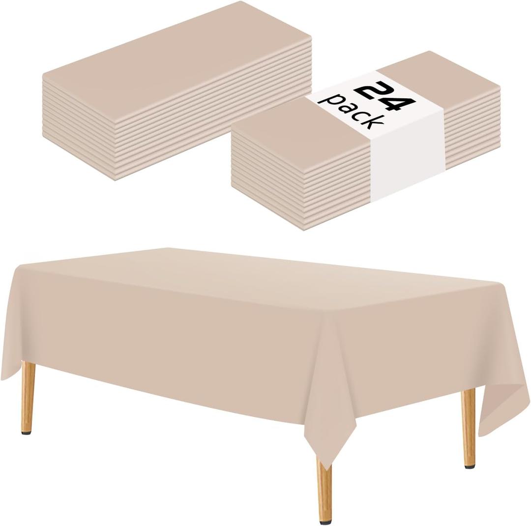 Beige 24 Pack Plastic Tablecloth 54 x 108 Inch Rectangle Disposable Table Cloth for Parties Plastic Table Cover Disposable Tablecloths