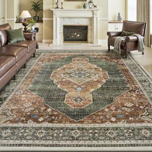 Sage Green 9x12 Area Rugs for Living Room Bedroom Rug Carpet Washable Vintage Traditional Farmhouse Rug Carpet Dining Room Rugs Office Retro Oriental Easy Clean Non Slip Large