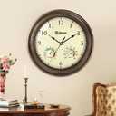 Geevon 16" Vintage Wall Clock Non Ticking with Hygrometer and Thermometer Combo,Battery Operated Quartz Decorative Wall Clocks for Home,Living Room,Office,Classroom,Kitchen,Bedroom Decor
