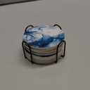 Blue Coasters for Drinks Marble Style,Absorbent Ceramic Coaster with Metal Holder Stand,House Warming Gifts Decor Set of 6 with Cork Base for Wooden Table