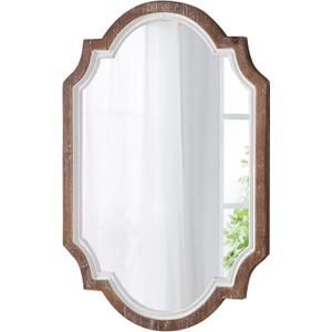 Farmhouse Oval Mirrors for Wall 16 X 22 Inch, Hanging Vintage Oval Mirrors for Bathroom, Distressed White Rustic Wood Framed Entryway Mirror with Scalloped Corner Living Room