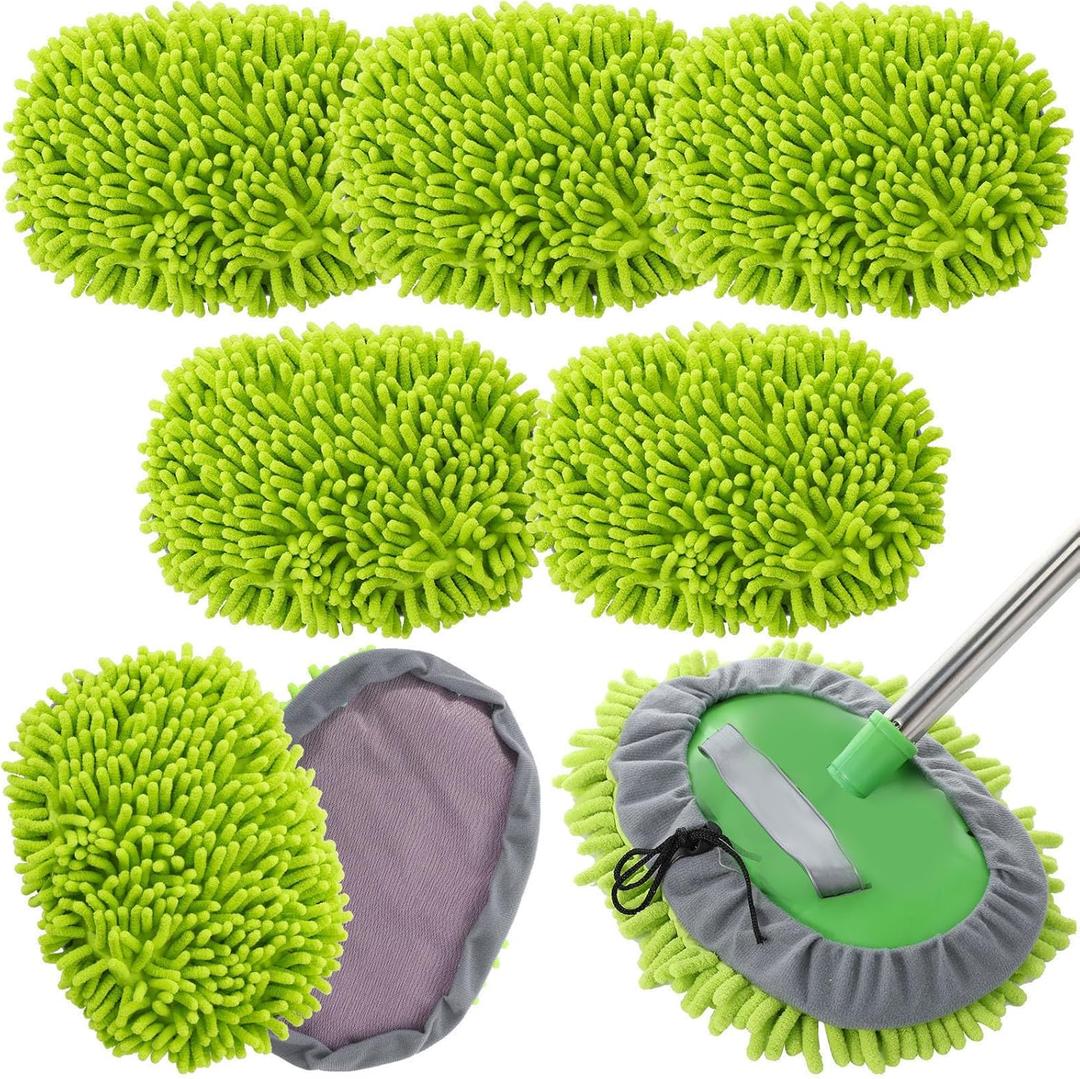Tallew 5 Pcs Car Wash Mitt Kit, Car Clean Brush Not Included, Microfiber Mitt Clean Detail Cleaning Tools Truck Washing Chenille Scratch Free Replacement Kit for Auto RV Pickup Bus(Green)