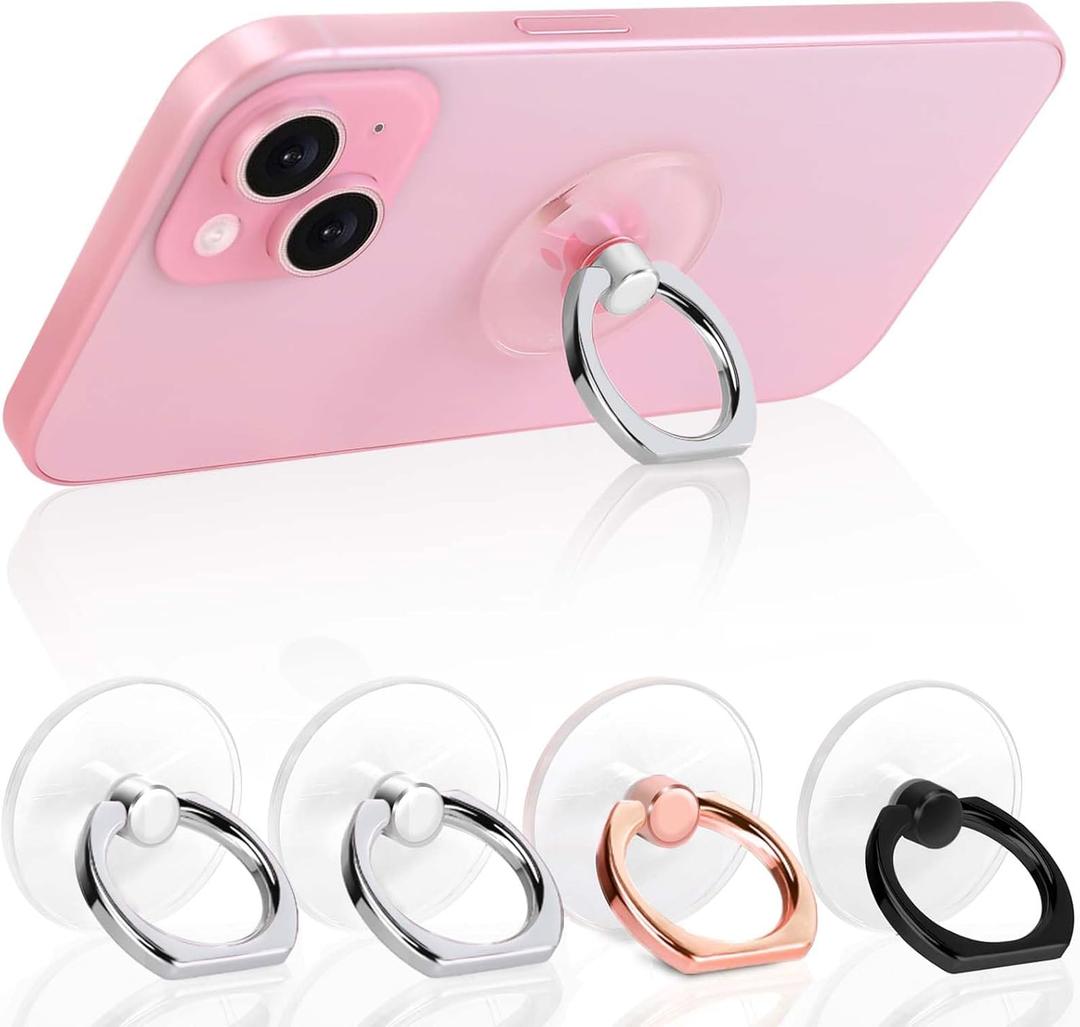 Cell Phone Ring Holder, Transparent Ring Holder 360Rotation Finger Ring Stand, Clear Cell Phone Kickstand Compatible with Most of Phones, Tablet and Case, (2Silver+1Black+1Rose Gold)