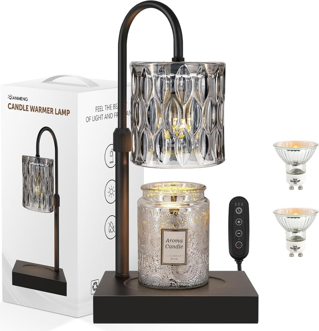 Candle Warmer Lamp with Timer, Electric Candle Warmer for Jar Candles, House Warming Gifts, Birthday Gifts for Mom Women Friends, Home Decor Dimmable Wax Melt Lamp, Black, Glass