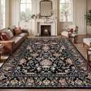 Warmstar 6×9 Area Rug for Living Room,Washable Area Rug Non-Slip TPR Backing,Vintage Persian Floral Vine Faux Wool Low Pile Carpet for Living Room Bedroom Dining Room, Black Multi