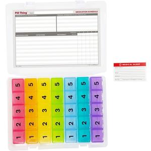 5 Times a Day Weekly Pill Box Organizer Case, Secure 7 Day Pillbox with Medication Schedule (5 Time-a-Day)