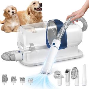 Dog Grooming Vacuum, Pet Grooming Vacuum Kit 2.3L Suction 99% Pet Hair with 5 Tools for Dog Cat for Shedding Grooming, Low Noise (Blue & White)