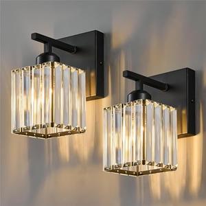 FDPBY Modern Wall Sconce Set of Two Indoor Wall Lamp Black Wall Sconces Crystal Wall Light Bathroom Vanity Light Fixtures Wall Mounted Room Sconce Wall Lighting
