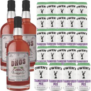 Dhōs Handcrafted Non-Alcoholic Bittersweet 750 ML Bottles w Pack Owen’s Mixers Transfusion Mix 8.2 OZ Cans - Keto-Friendly, Zero Sugar, Zero Calories, Zero Proof - Perfect for Mocktails - Made in USA