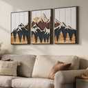 Framed 3D Wood Mountain Textured Wall Art for Living Room, 3 Piece Farmhouse Modern Wood Artwork for Walls, Landscape Mountain Forest Sun Wall Art Decor for Home Office Bedroom Hallway, 16x24 Inch, 16" W x 24" H x 3Pcs