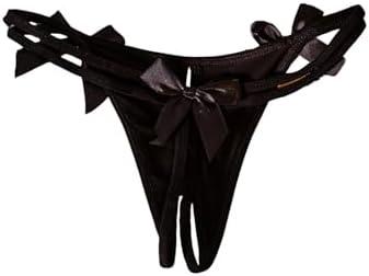 MakeMeChic Women's Bow Knot Low Rise Thongs Panties Cut Out Crotchless Lingerie Bottoms Black, Small
