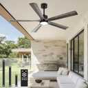 heimo 52 In Outdoor Ceiling Fan with Light and Remote Control Wood Indoor Modern Ceiling Fans for Patios Garage Bedroom Living Room 5 Blade Big Waterproof Grey Fan for Flat Sloped Angled Ceiling