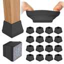 16 PCS Square Chair Leg Floor Protector, Silicone Chair Leg Cover, Furniture Leg Protectors with Felt, Mobile Table Leg pad, Protect The Floor from Scratches. 1 1/2 in Black