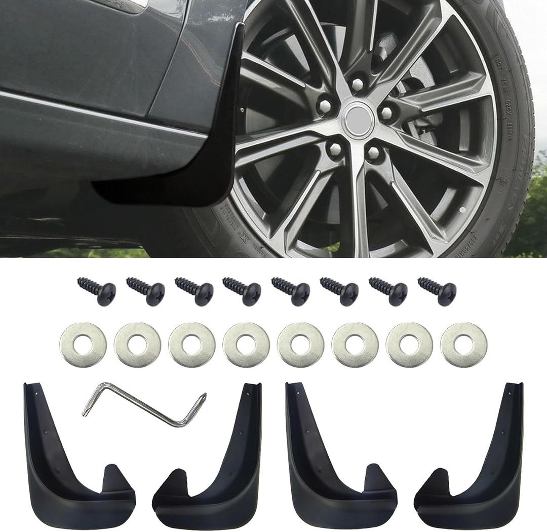 4PCS Car Mud Flaps, No Drilling Mudguards Fenders with Hardware Kits, Automotive Exterior Accessories Black Front Rear Mud Flaps Splash Guards Universal for Most Vehicles