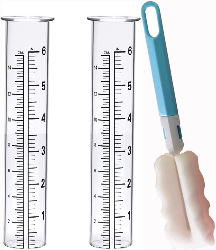 BIUWING 6 inch Rain Gauge Replacement Tube Glass for Yard Garden and Outdoor Home, with Tube Brush, Best Rated,2 Packs