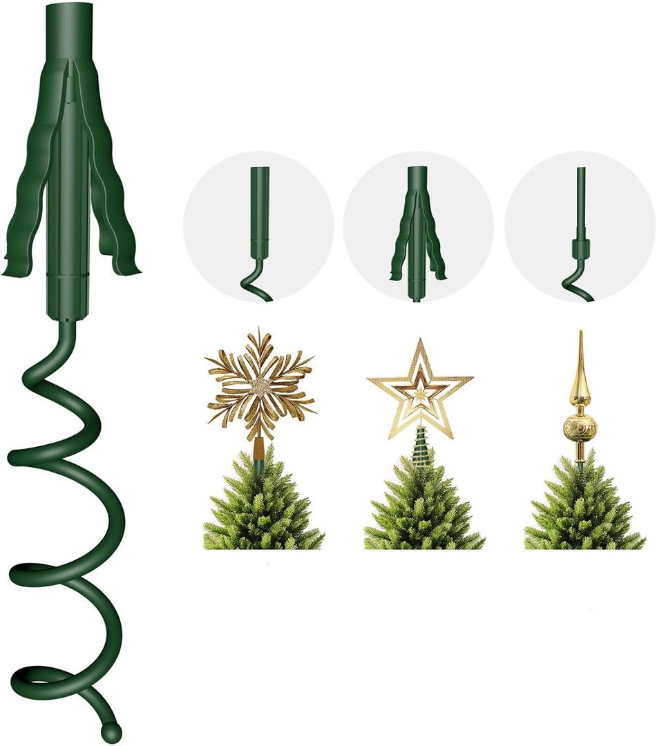 Christmas Tree Topper Holder Universal Twist-On Stabilizer with Adjustable Attachment for Tree Top Decorations, Fits Most Tree Bases (Green)