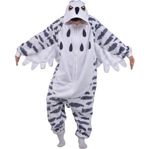 LorranTree Adult Onesie Snowy Owl Costume Animal Bird One Piece Pajamas Halloween Homewear Jumpsuit Women Unisex Sleepwear (Small)