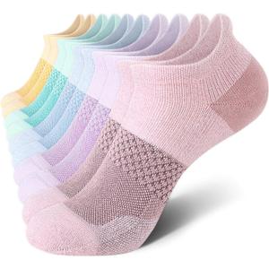 CS CELERSPORT 5 Pairs Women's Ankle Running Socks Cushioned Athletic Sport Socks with Tab, Macaron, Medium
