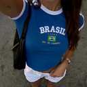 Vintage Graphic Baby Tees for Women Brazil Shirt Y2k Tops Baby Crop Tees 90s Summer Going Out Tops Streetwear Shirts (Blue, M)