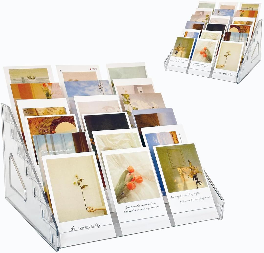 2 Pack 7-Tier Acrylic Card Display Stand, Versatile Sticker Display Rack Holder for Greeting Card Business Brochure Postcard Portable Card Display Shelf for Vendors Craft Trade Shows