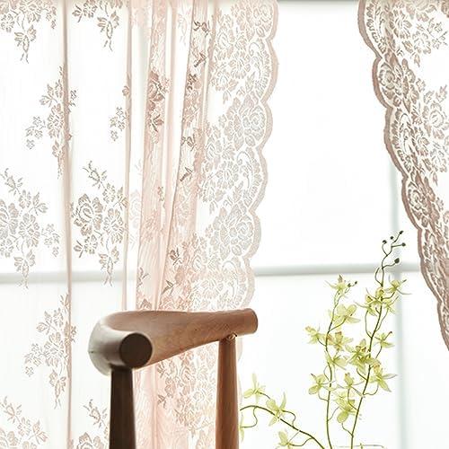 Kotile Blush Sheer Curtains 95 Inch Length for Girls Room, Country Floral Vintage Sheer Lace Curtains 2 Panels Set, Privacy Grommet Lace Curtains for Windows, 52 x 95 Inch, Blush Pink