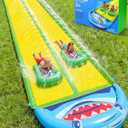 406.56FT Heavy Duty Slip and Slide with Sprinkler and 2 Boards, Slip Splash and Slide with 3-Way Water Sprinkler, Giant Lawn Water Slide for Outdoor Backyard Lawn Kids Teens and Adults (Blue & Lemon)