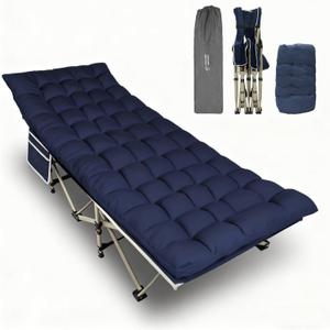 YELLOW JACKET Folding Camping Cot for Adults,600LBS Max Load,28" Wide Sleeping Cot with Removable Thick Mattress Portable Foldable Camping Bed with Carry Bag for Camp,Home,Office,Travel,Blue, 75" x 28.4" x 15.4"