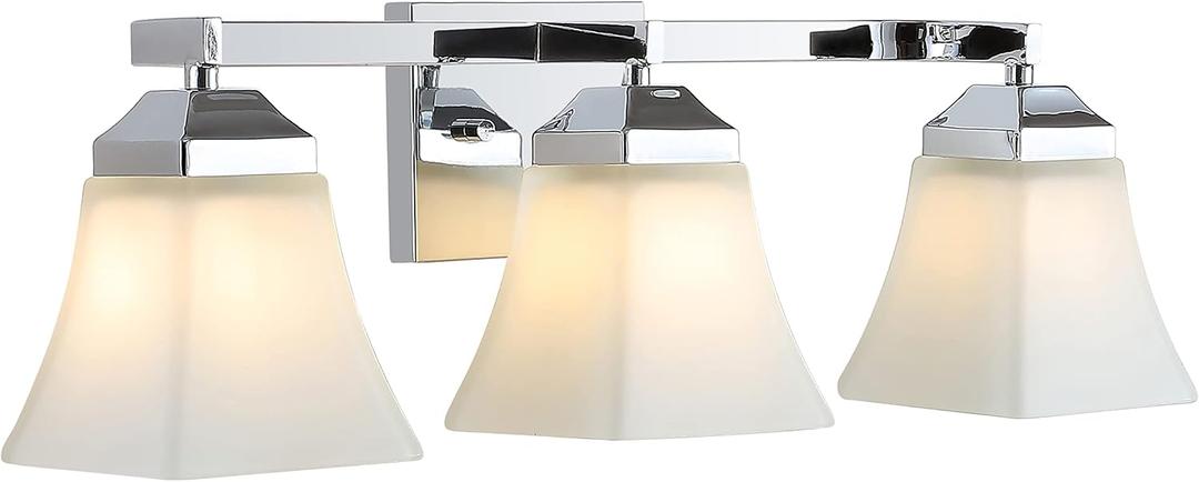 JONATHAN Y 24" Chrome Modern Cottage LED Vanity Light Wall Sconce, Farmhouse Wall Lamp for Bathroom Mirror Kitchen, White Glass Shade, LED Bulb Included (JYL7524B)
