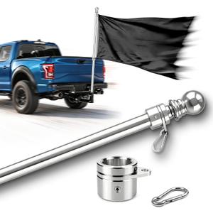 5FT One-Piece Flag Pole for Outside House with 3X Thicker Wall | Heavy Duty Flag Pole for Truck, Porch, House | 1" Flag Pole Kit | 80 MPH 360 Anti-Wrap (Silver, No Bracket/Flag)